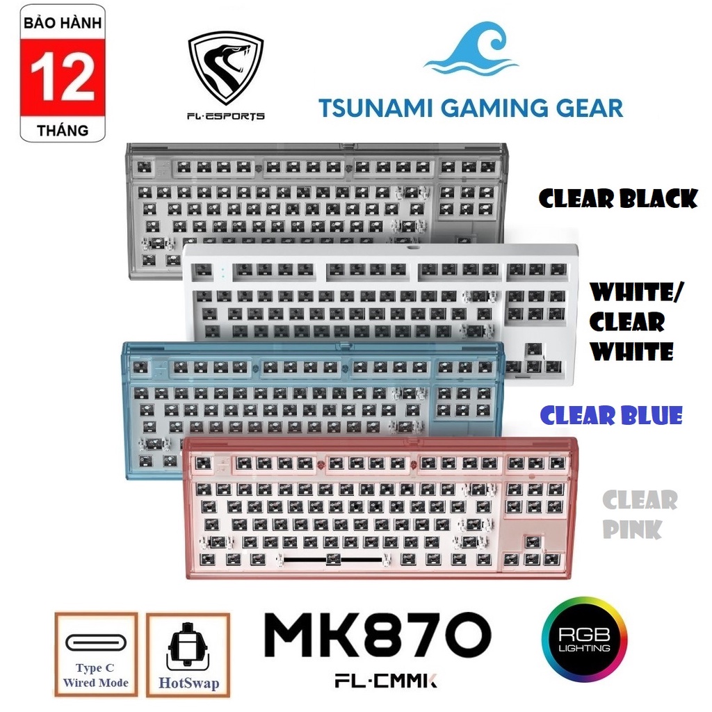 Bộ Kit bàn phím cơ FL-Esports MK870 RGB/ Hotswap/ USB Type C, mạch xuôi, sẵn foam - Chính hãng