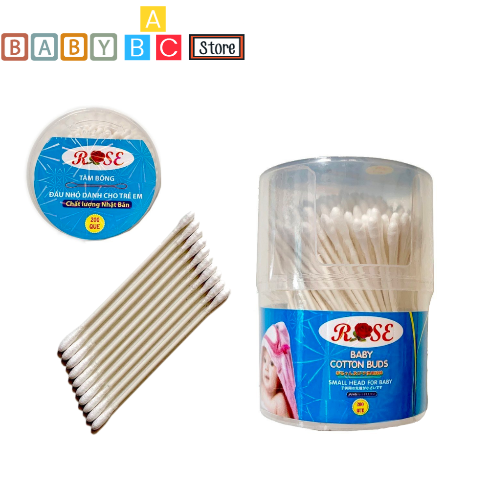Tăm Bông Cho Bé Sơ Sinh Rose Hộp 200 Que Thân Giấy Tăm Bông Trẻ Em Cao Cấp Công Nghệ Nhật Bản