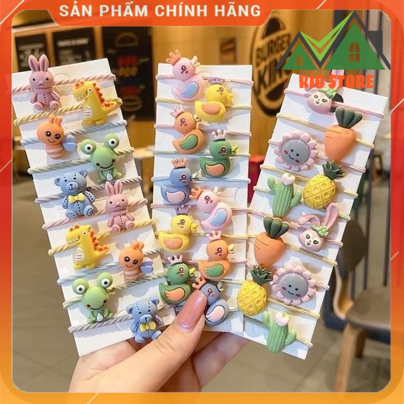 Xả kho set 10 dây buộc tóc hoa quả hình thú cho bé