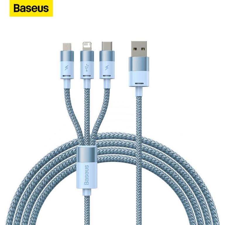 Dây cáp sạc baseus 3 trong 1 usb c cho iphone 3.5a samsung xiaomi