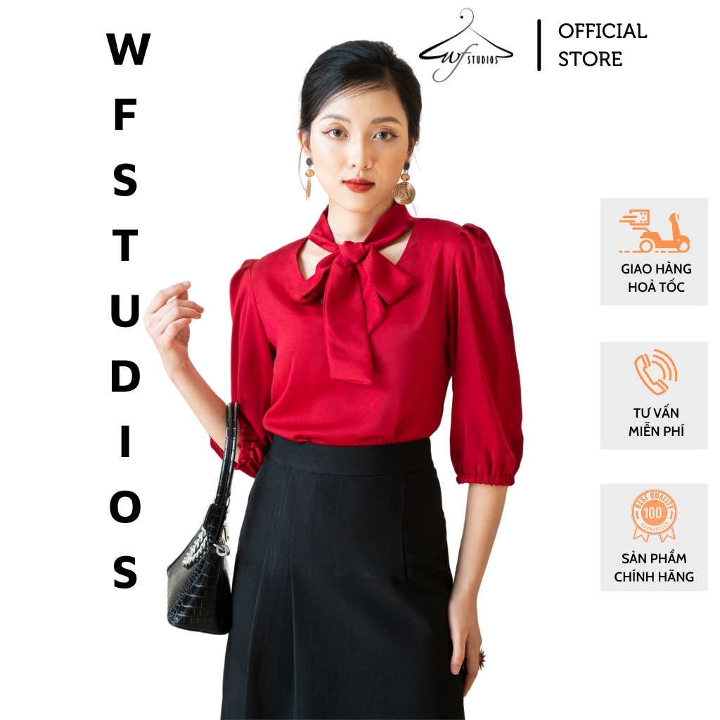Áo sơ mi nữ tay lỡ cổ buộc, lụa Hàn Quốc cao cấp mềm mát không nhăn - A01 - wfstudios