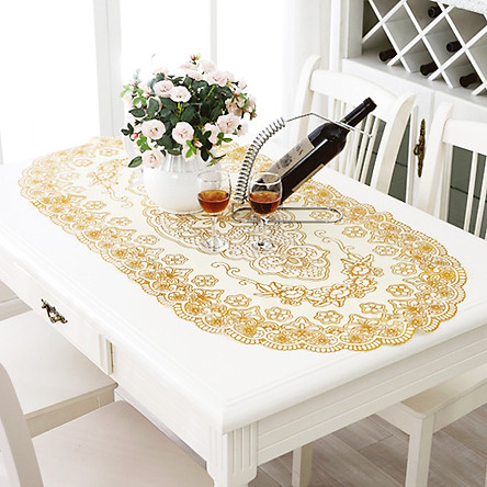[HCM]Khăn trải bàn nhũ vàng hình OVAL - Chất liệu vải cotton thêu hoa văn trang trí dày dặn - Khăn trải bàn sang trọng