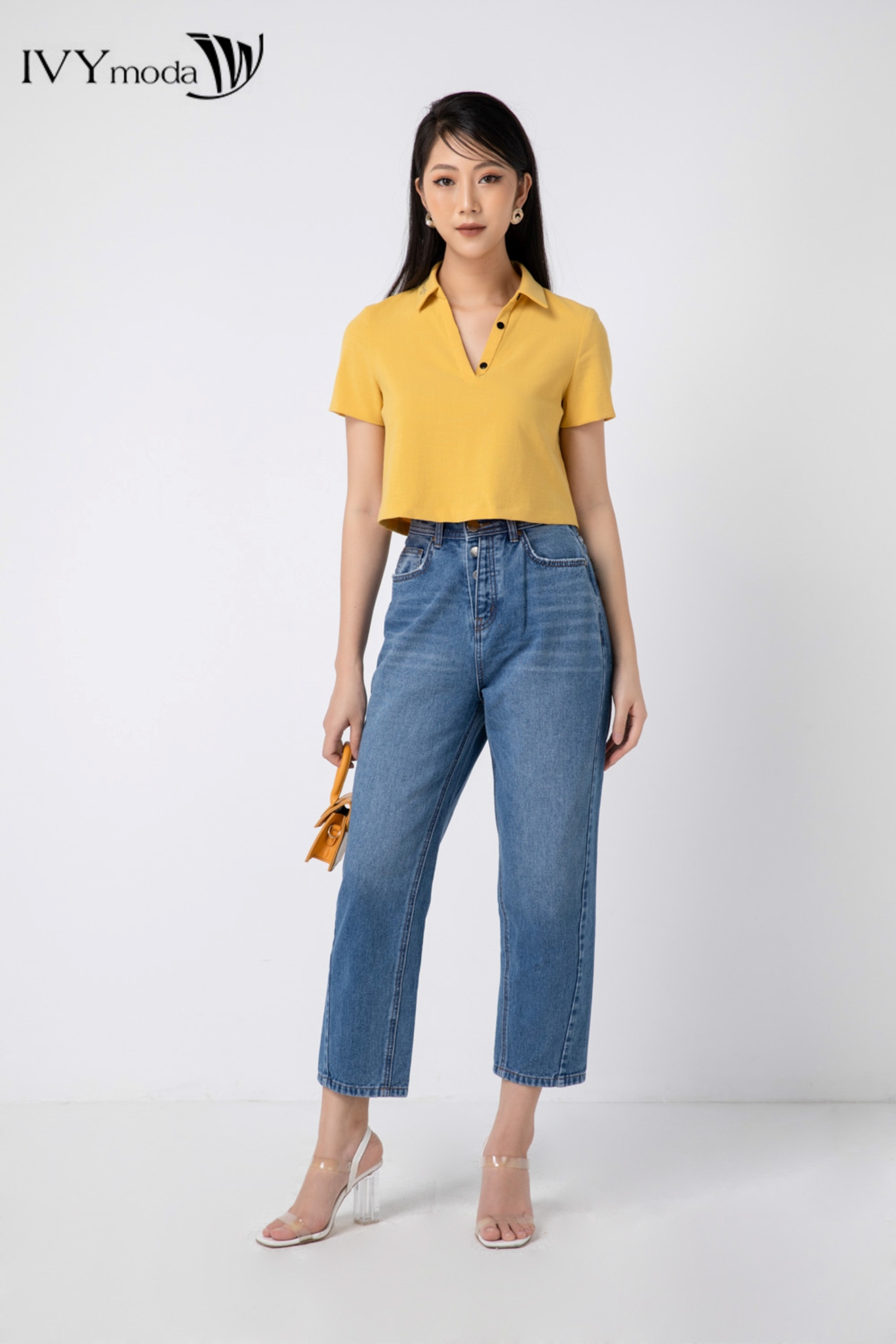 Quần jeans baggy khóa cách điệu ivy moda ms 25b8049