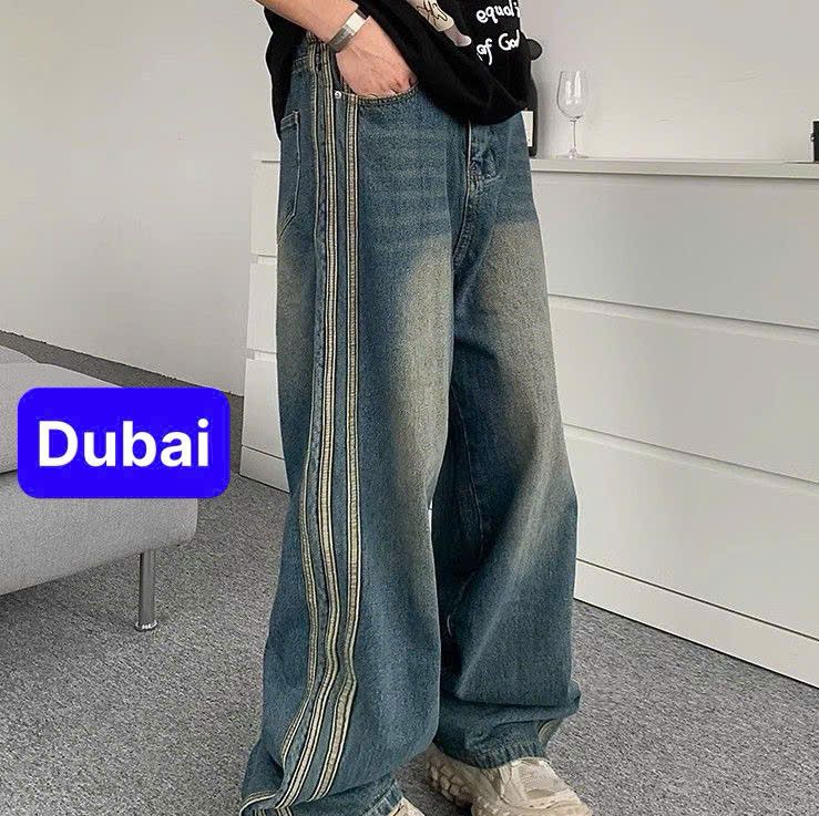 QUẦN JEANS NAM NỮ ỐNG LOE RỘNG THẲNG VIỀN SỌC BÊN NHẸ NHÀNG KIỂU RETRO MỸ PHONG CÁCH HÀN QUỐC SÀNH ĐIỆU - DUBAI FASHION