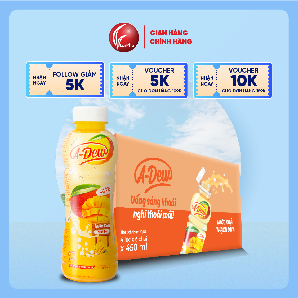 Nước Xoài Thạch Dừa A-Dew 450ml - Thùng 24 Chai