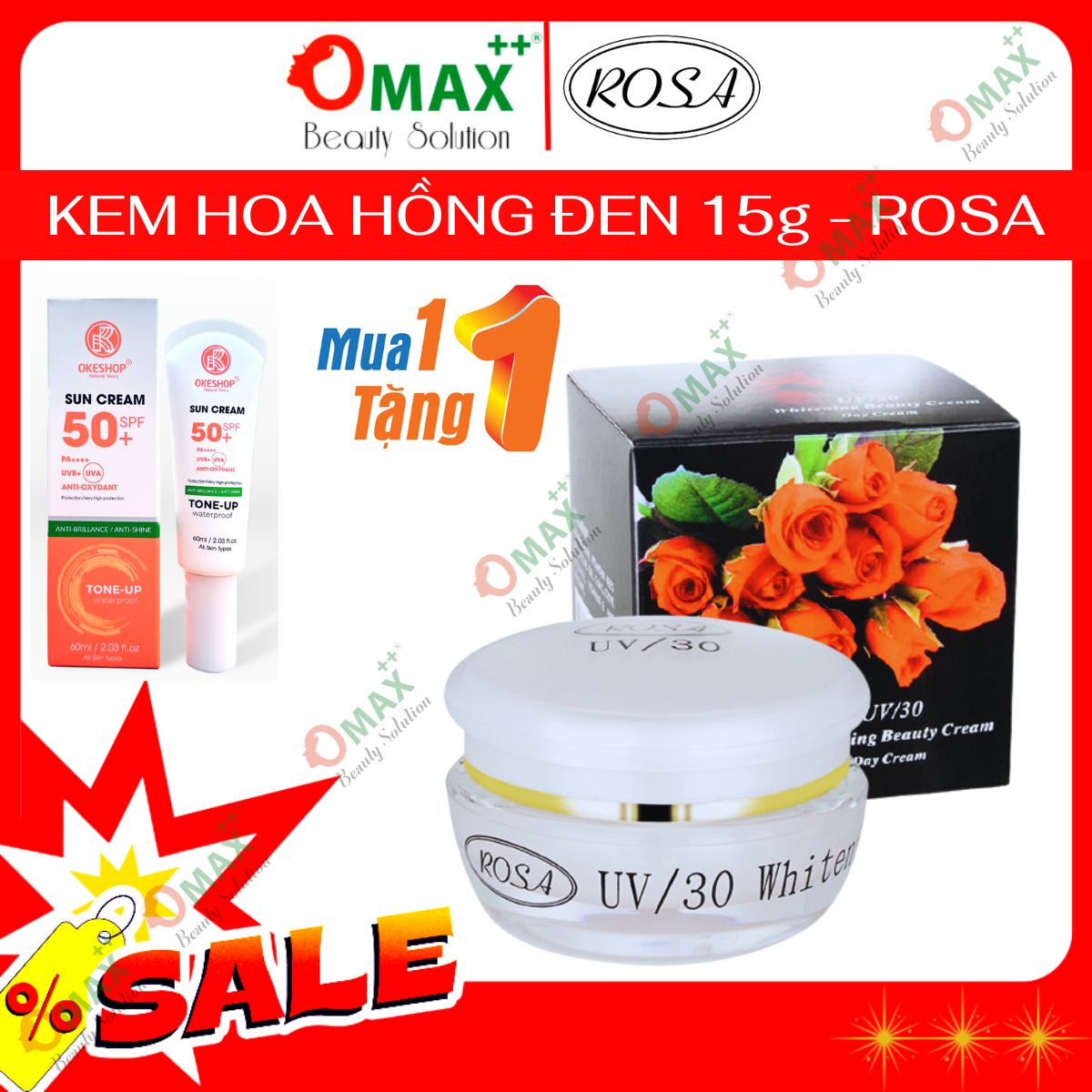 KEM ROSA HOA HỒNG ĐEN - LÀM TRẮNG - XOÁ MỜ THÂM NÁM - UV/30 - WHITENING BEAUTY CREAM 20G