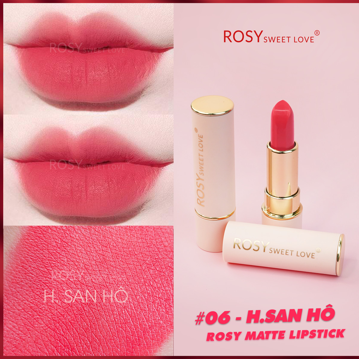 Son sáp lì rosy sweetove hàng chính hãng màu hồng san hô