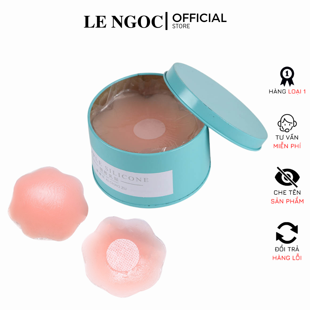 Hộp 5 cặp miếng dán đầu ti, miếng dán ngực Silicon hình hoa mai, hộp màu xanh tinh tế, miếng dán nhũ hoa chống lộ, dán núm silicone-LN004