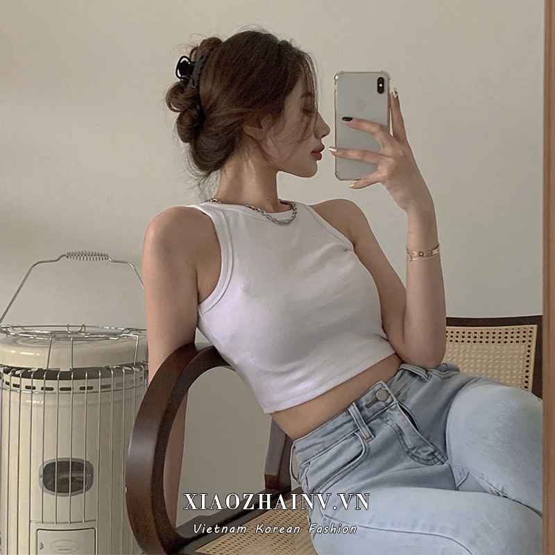Áo croptop ba lỗ cổ cao