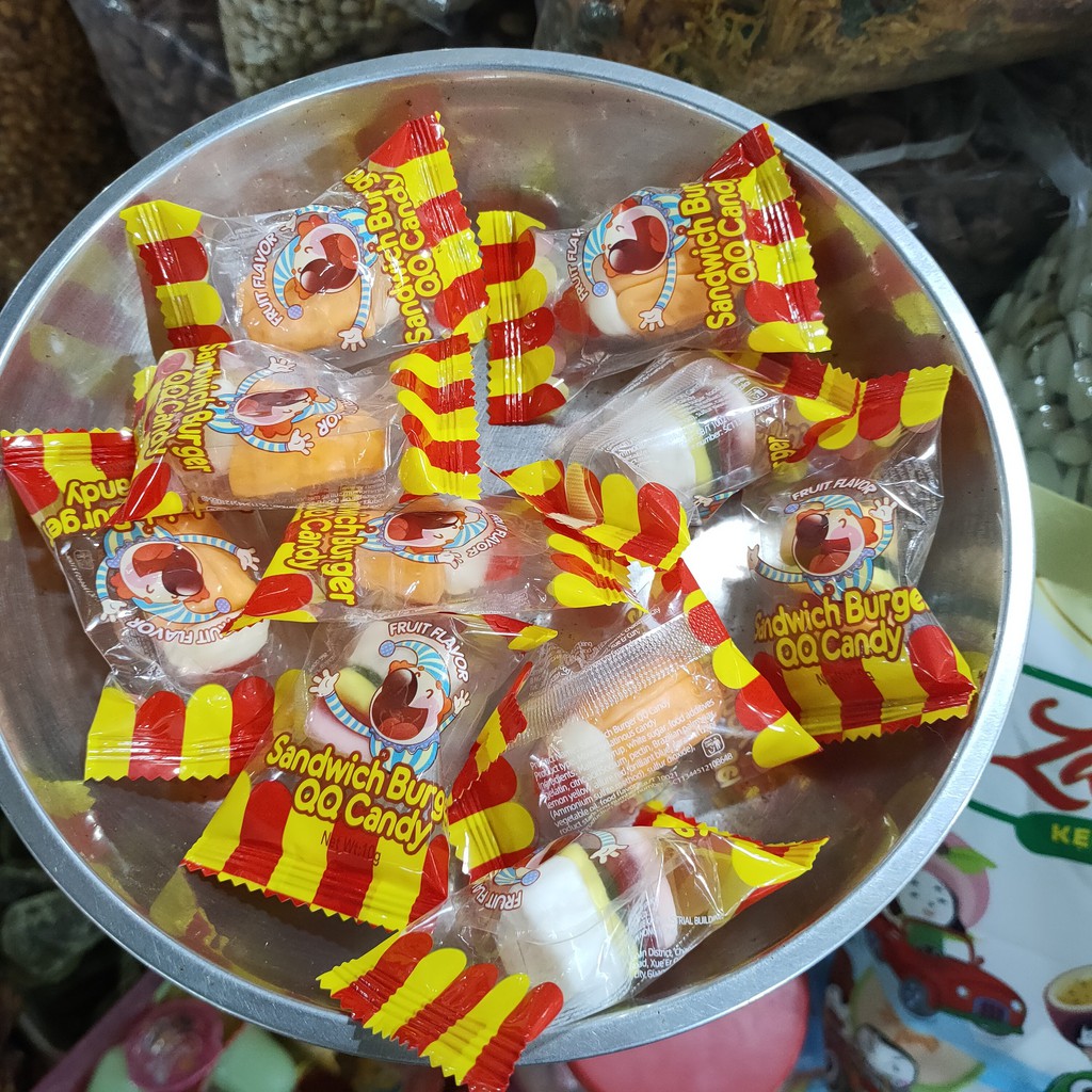 100gr- kẹo dẻo trái cây, sandwich, hamberger