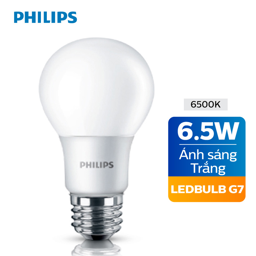 Bóng đèn LED Philips 6W siêu sáng tiết kiệm điện 6500K E27 A60 - Ánh sáng trắng