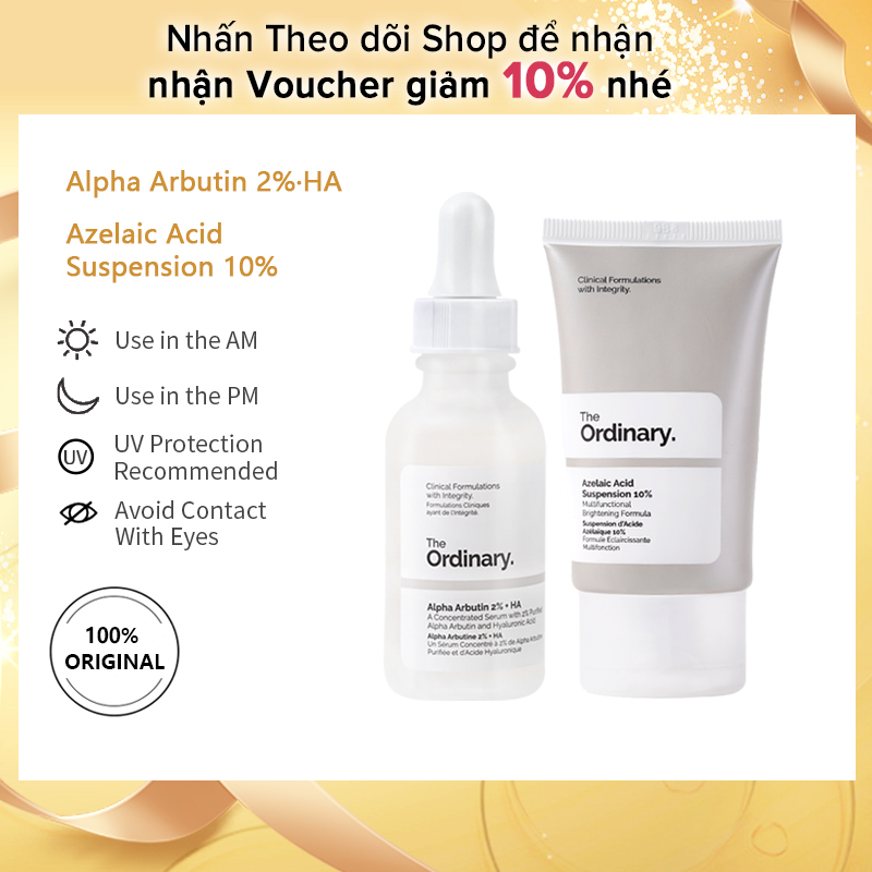 Bộ dưỡng da alpha arbutin 2% + ha serum 30ml & azelaic acid suspension 10% 30ml