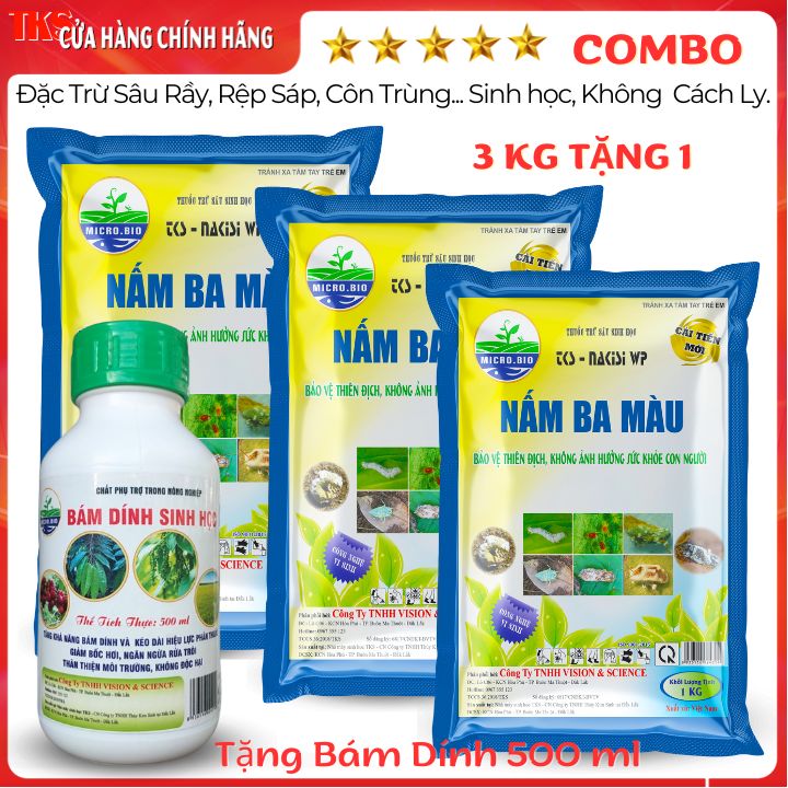 Combo3 kg btmet nấm 3 màu trừ sâu sinh học, an toàn, không cách ly - tặng bám dính 500ml