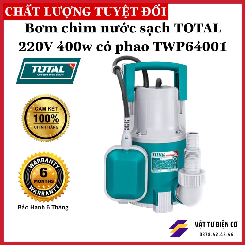 Máy bơm chìm nước sạch total 220v 400w twp64006 bơm tỏm thả ngập nước có công tắc phao tự động