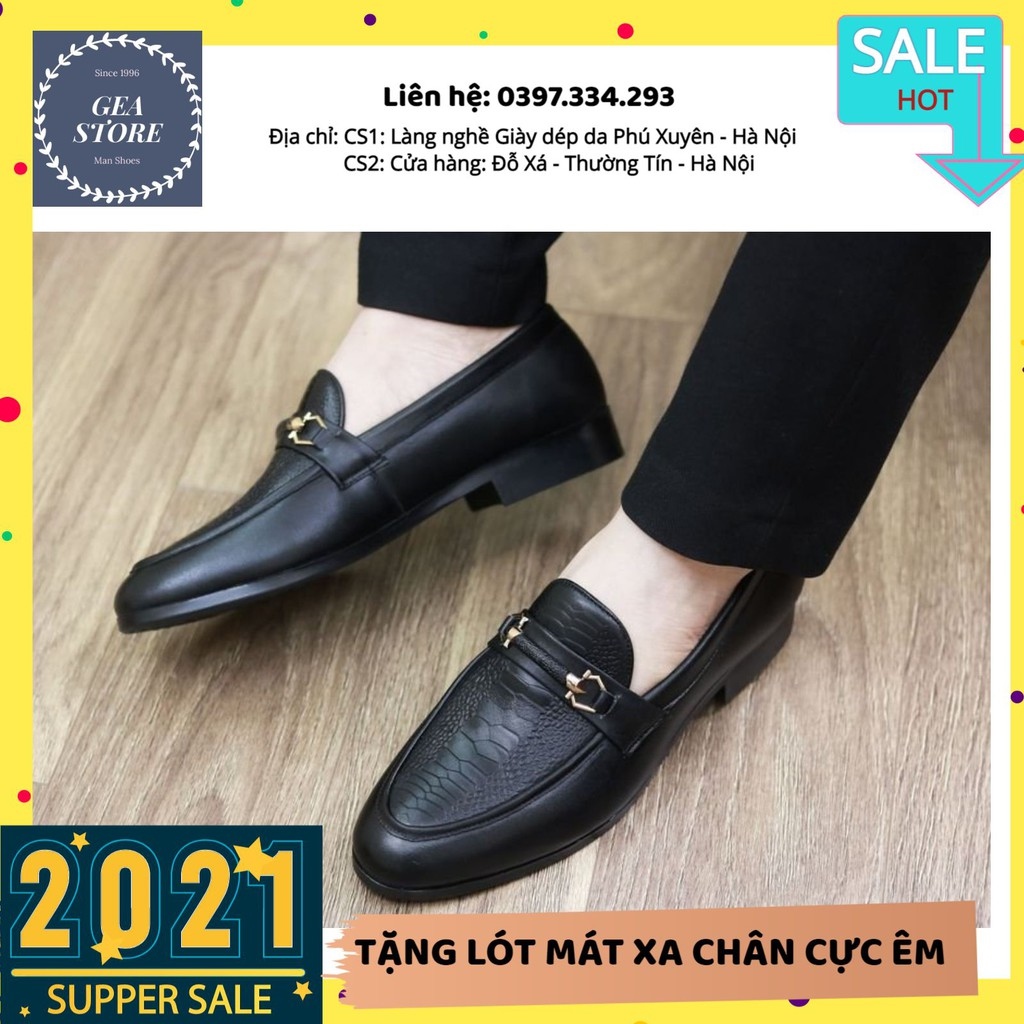 Giày tây nam công sở Giày lười nam chất liệu da bò PU in vân đế cao su đúc - Mã GEA02