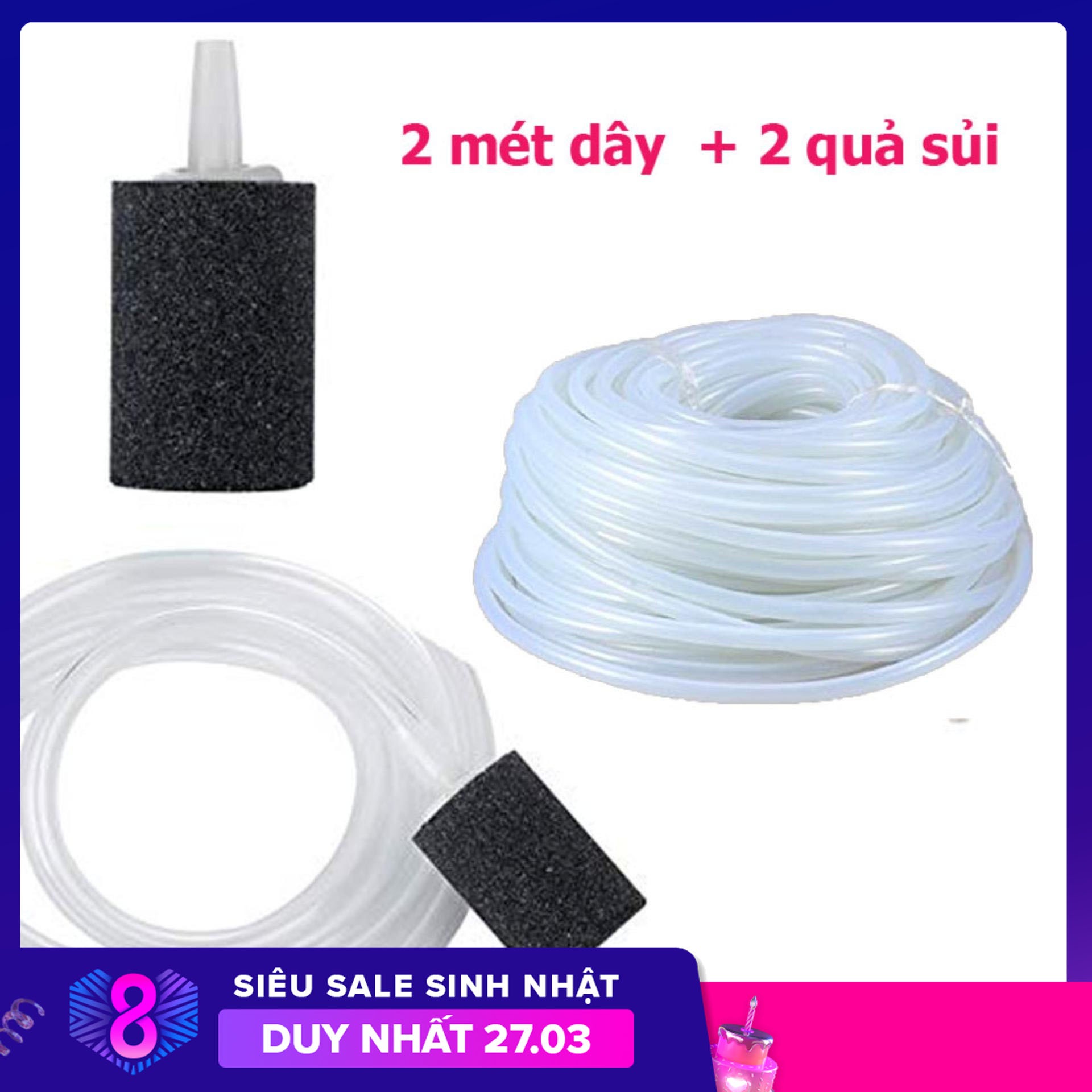 2 Mét dây sủi và 2 đá sủi, quả sủi oxy dùng cho máy sủi, máy thổi khí oxy bể cá loại tốt ( Trắng, đen)