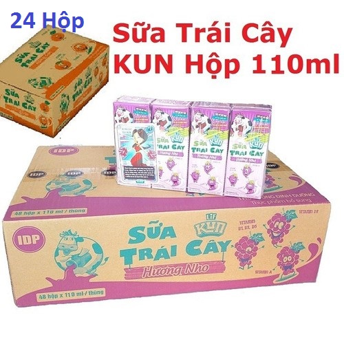 SỮA TRÁI CÂY KUN  24 hộp 110ml = 6 lốc - Có 4 hương vị - sữa Công nghệ Nhật bản - SHOP ANPHUONG