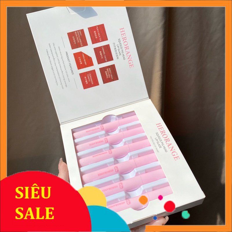 Set 6 Thỏi Son Kem Lì HERORANGE Heo Hồng , Tone Nhung Siêu Lì Suốt 24h