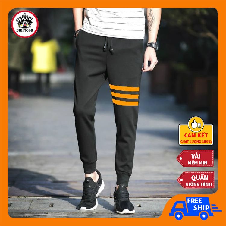 Quần Jogger 3 Vạch Ngang Co Dãn 4 Chiều - Quần Thể Thao - Quần Thun Nam - Quần Jogger Kaki Nam - Quần - Quần Màu Đen BIBINO68
