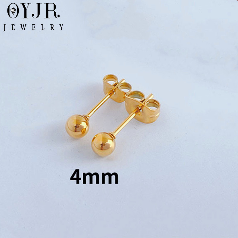 OYJR Bông tai titan không gỉ mạ vàng 18k thiết kế dạng bi tròn đơn giản nhẹ nhàng thời trang cho nữ