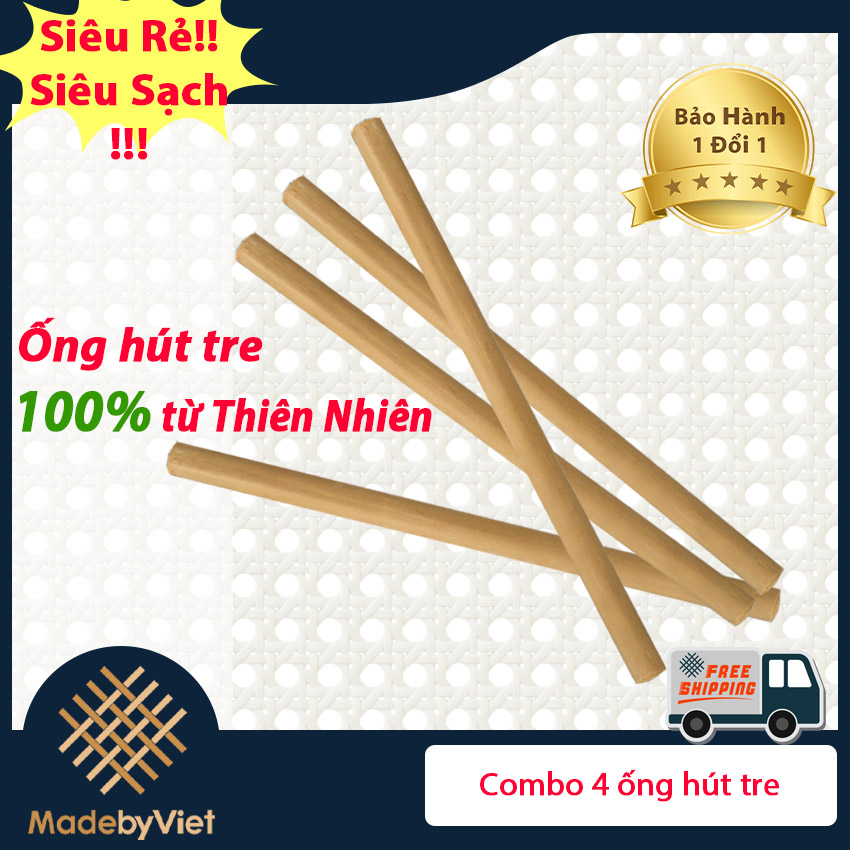 Bộ ống hút tre 12K/4 CHIẾC MadebyViet AN TOÀN khi sử dụng, làm từ tre tự nhiên THÂN THIỆN với môi trường có thể cọ rửa và sử dụng nhiều lần