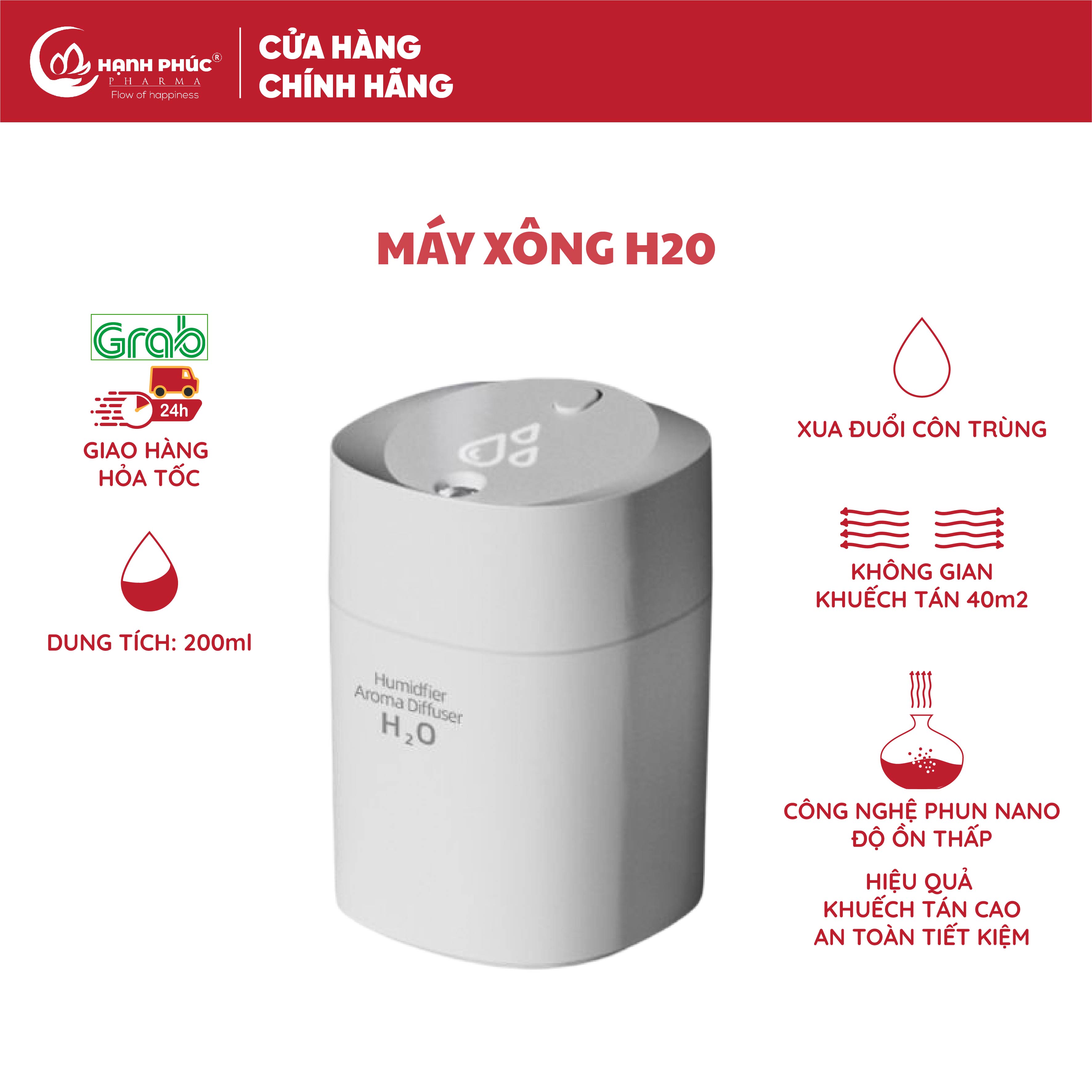 Máy phun sương giọt nước hạnh phúc hỗ trợ khuếch tán tinh dầu làm ẩm không khí tạo hương thơm thư giãn 220ml