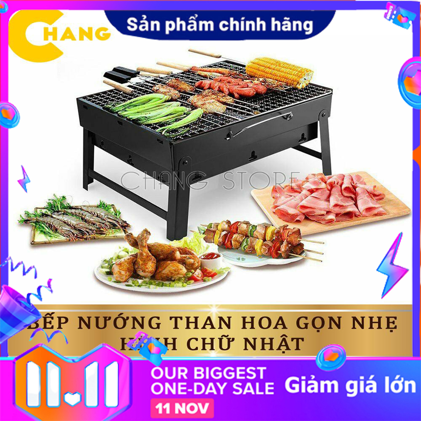 Bếp nướng than hoa dài không khói có vỉ nướng nhỏ gọn - Bếp nướng than , bếp nướng than hoa gấp gọn , bếp nướng than chống khói , bếp nướng bbq ngoài trời