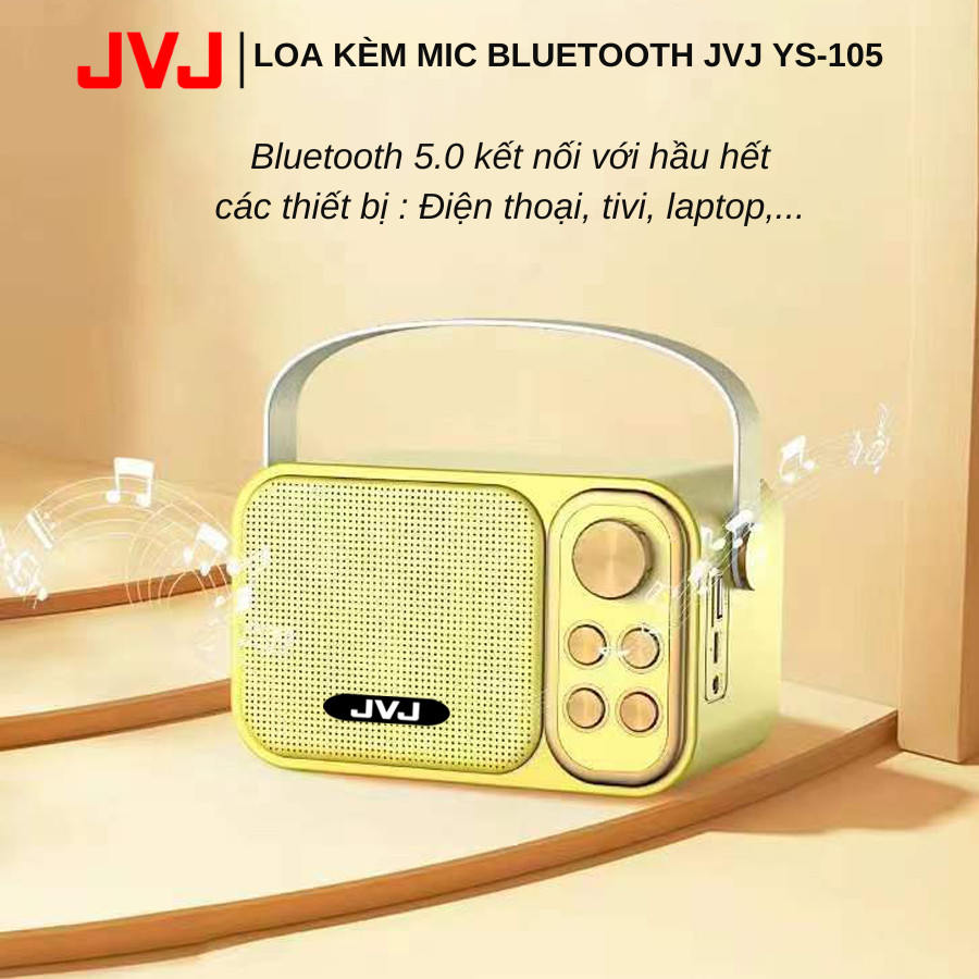 Loa bluetooth mini karaoke kèm mic JVJ YS-105 Không dây, kèm 2 mic hát công suất 5W - Bảo hành chính hãng 06 Tháng