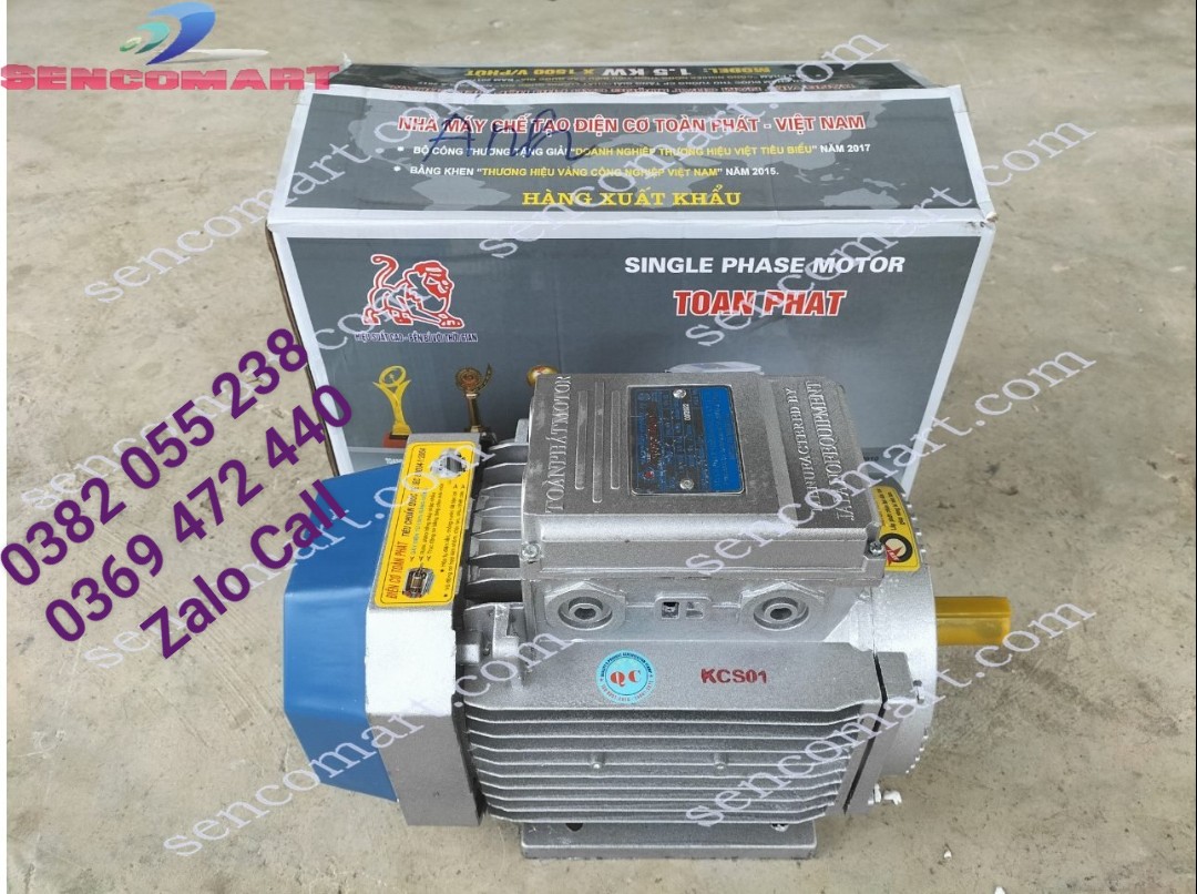 Mô tơ điện 1 pha 1,5kw(2 ngựa) vòng tua 1400v/p Toàn Phát