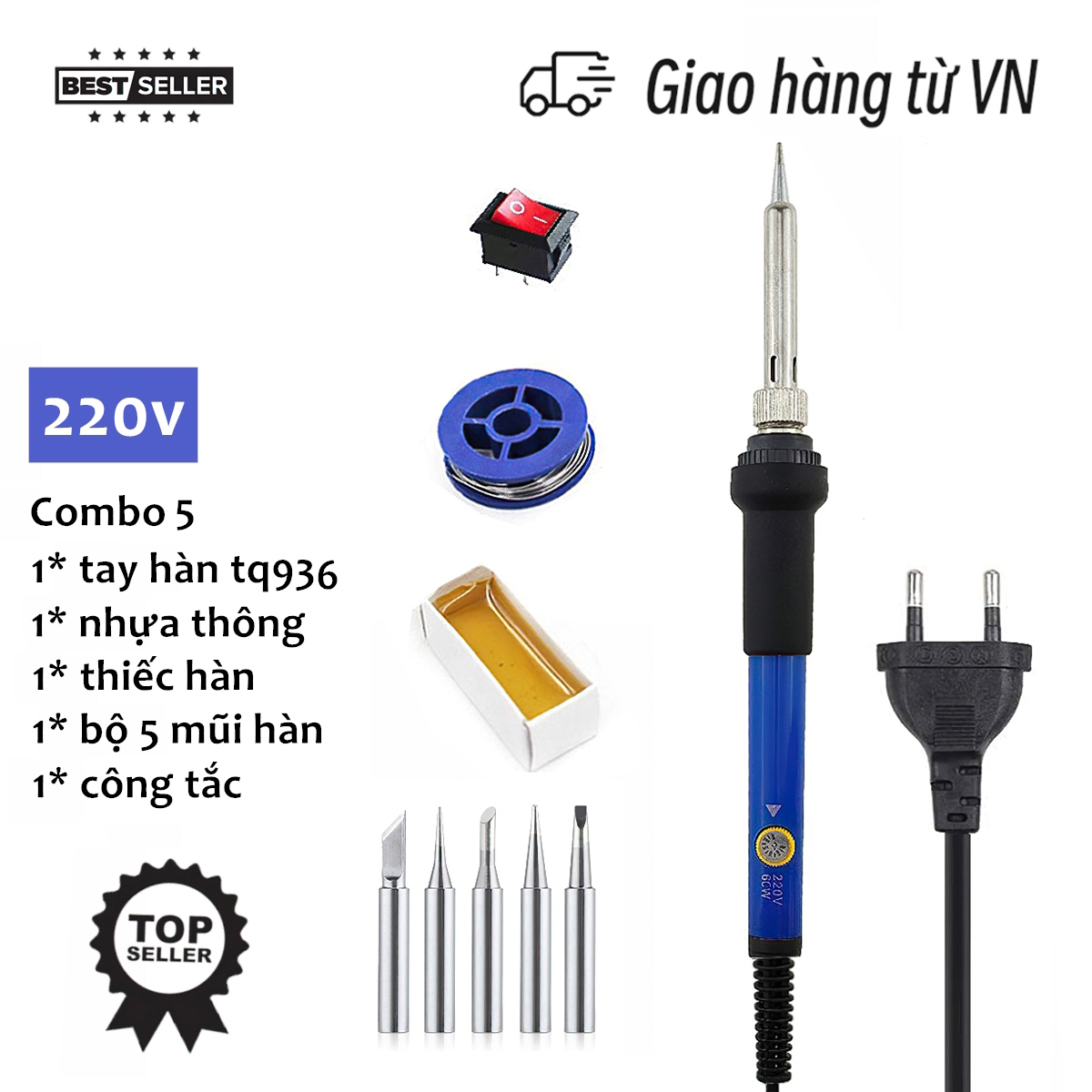 Mỏ hàn thiếc mỏ hàn điều chỉnh nhiệt độ tq936-60w 220v, tay hàn 936 chỉnh nhiệt bảo hành