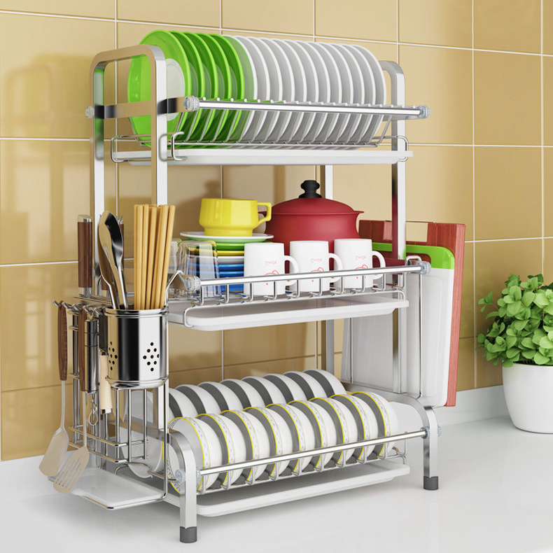 [𝐋𝐨̂̃𝐢 𝟏 Đ𝐨̂̉𝐢 𝟏] Kệ để bát đĩa inox 304 cao cấp chống han gỉ bám bẩn Vando 304 (Có khay hứng nước các tầng)