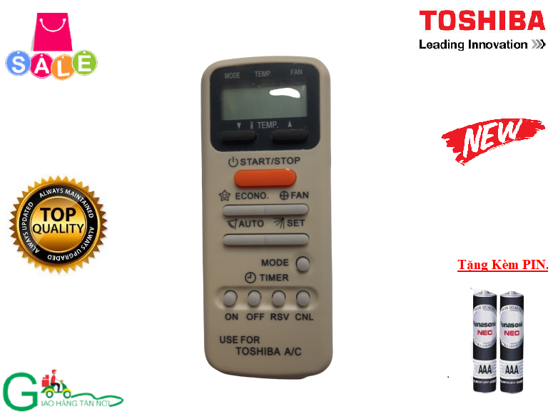 Điều khiển điều hòa toshiba 1&2 chiều inverter các dòng toshiba ras 1hp 1.5hp 2hp-tặng kèm pin