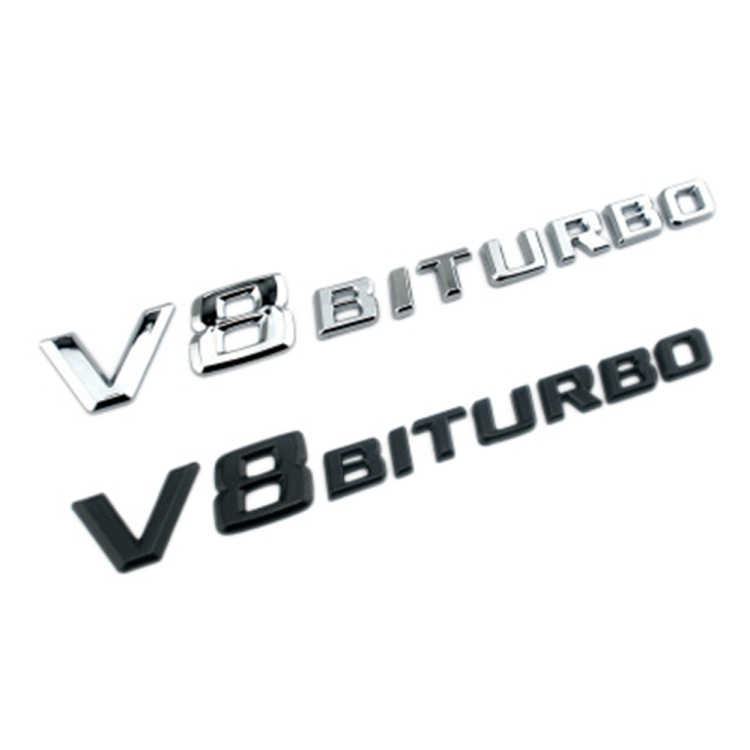 ABS V8 BITURBO Logo Emblem Badge Decorative Car Rear Mudguard Logo Sticker