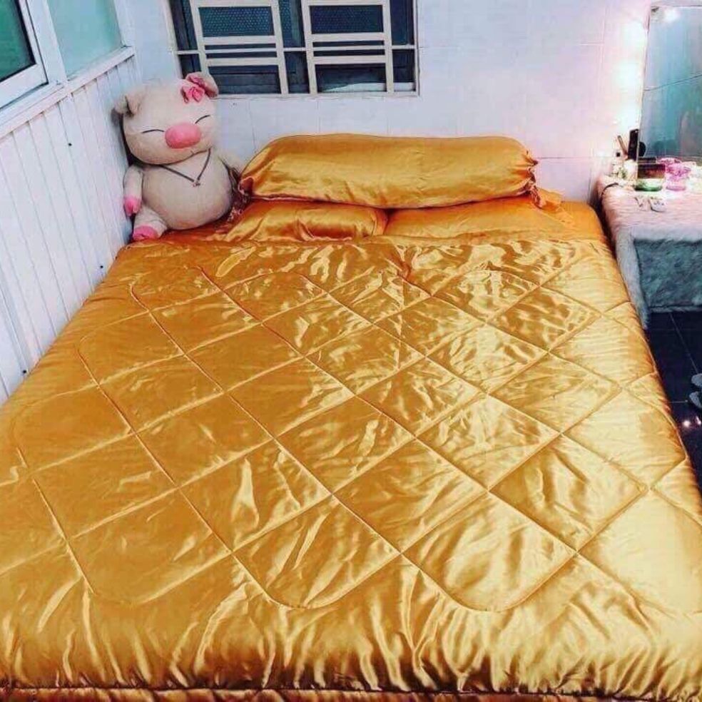 trọn bộ phi lụa cao cấp 1m6x2mx15cm 4món màu vàng đồng