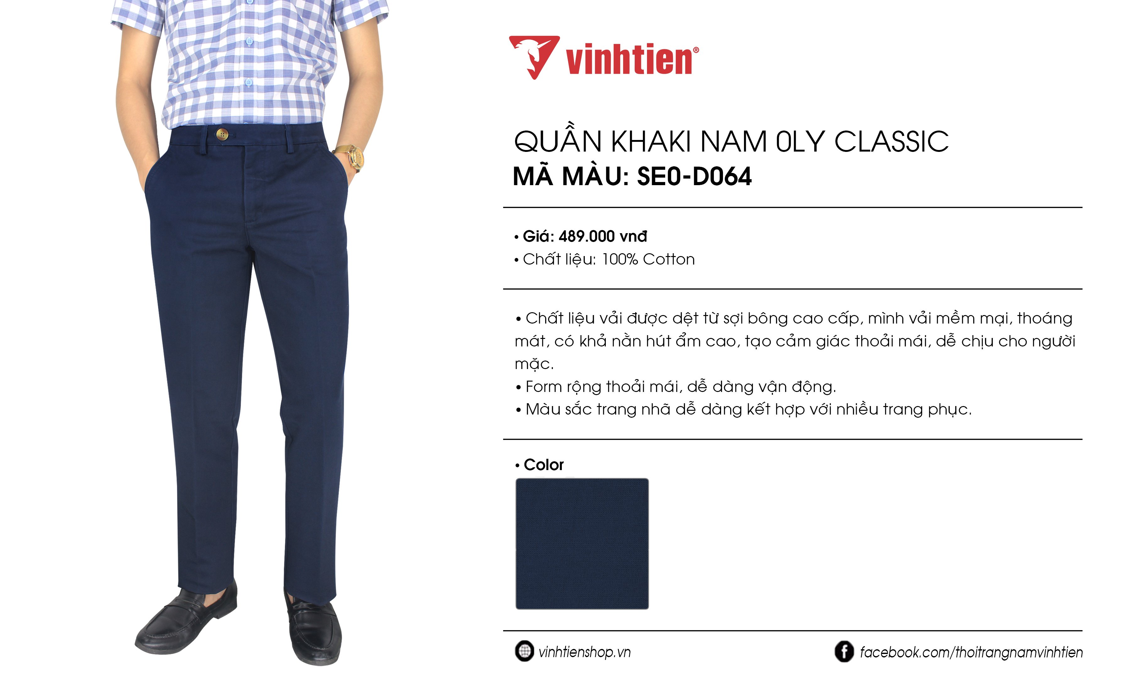 Quần Kaki Cotton 0ly Trung Niên Vĩnh Tiến Xanh Than