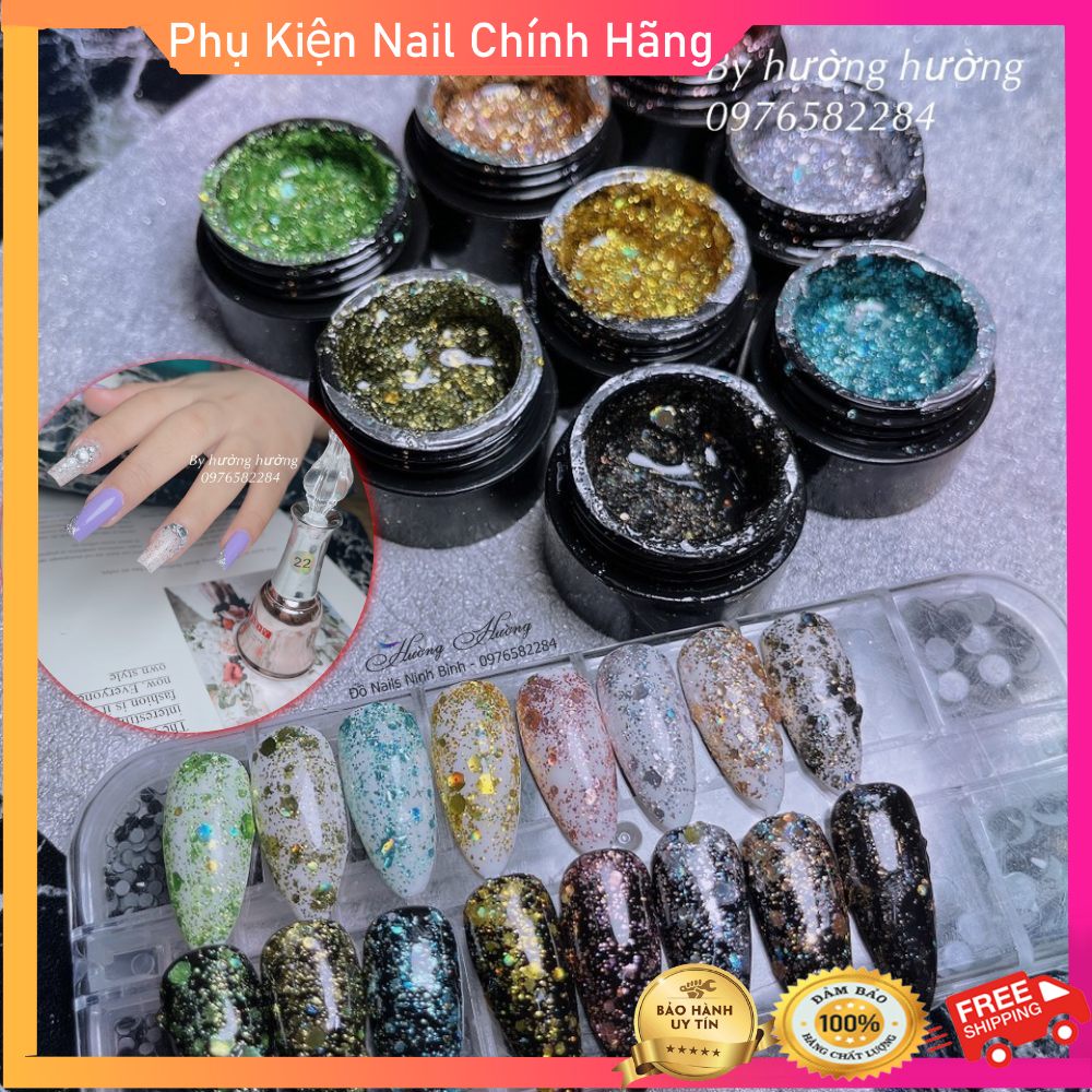 Set Gel nhũ khổng tước 8 hũ, phụ kiện móng tay nail chuyên dụng