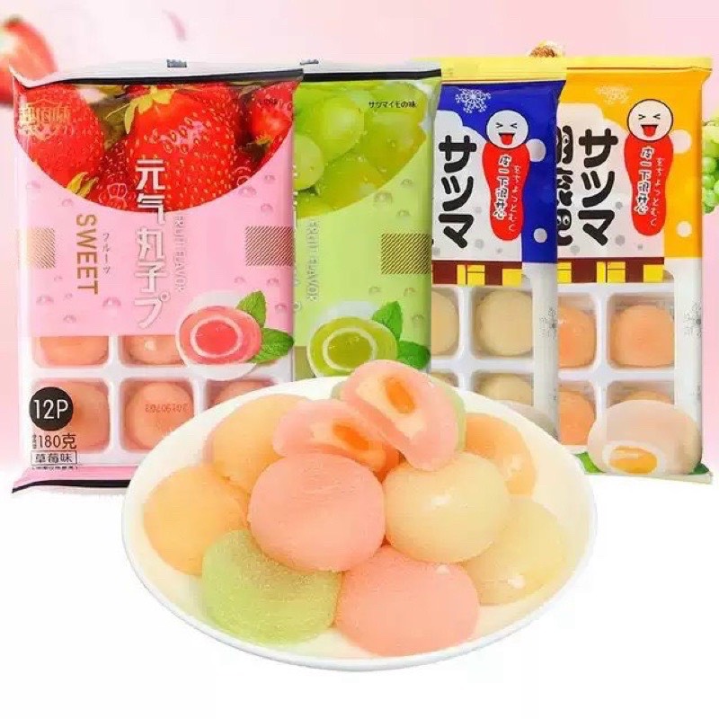 BÁNH MOCHI KEM LẠNH NHÂN TRÁI CÂY GÓI 12 CÁI 128G ( VỊ DÂU TÂY - XOÀI )  ĐỒ ĂN VẶT