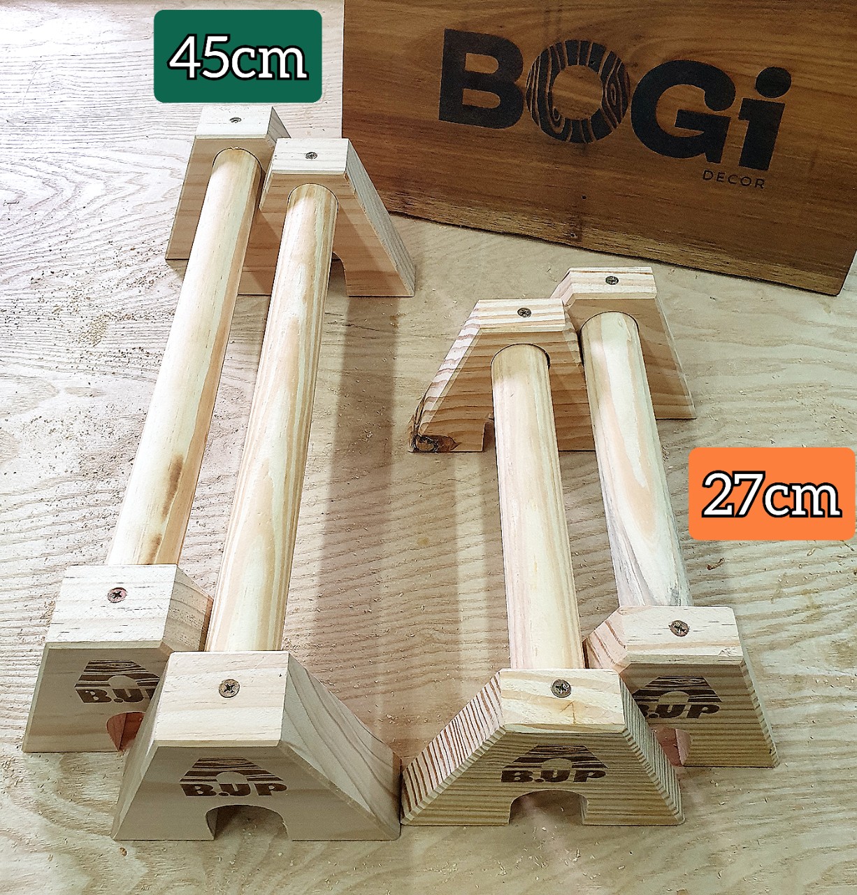 Parallettes gỗ dài 45cm- dụng cụ hít đất, chống đẩy bằng gỗ thông