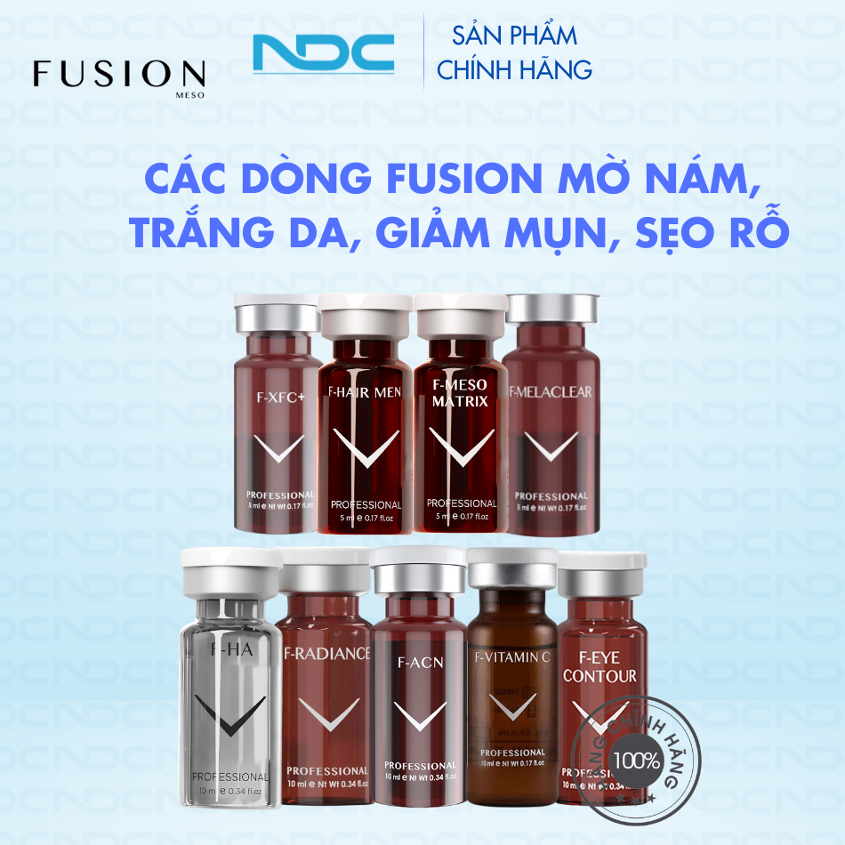 Fusion  F-XFC+, F- ACN, F-Ha , F-Melaclear,  F-Meso Matrix, F-Radiance , F-Vitamin C,  F-Hair Men, F