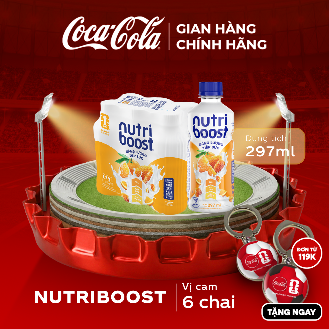 [SIÊU SALE ] Lốc 6 Chai Thực phẩm bổ sung Nước uống sữa trái cây Nutriboost hương cam 297ml/Chai Sale 25.05 Coca-Cola Chính Hãng_LD