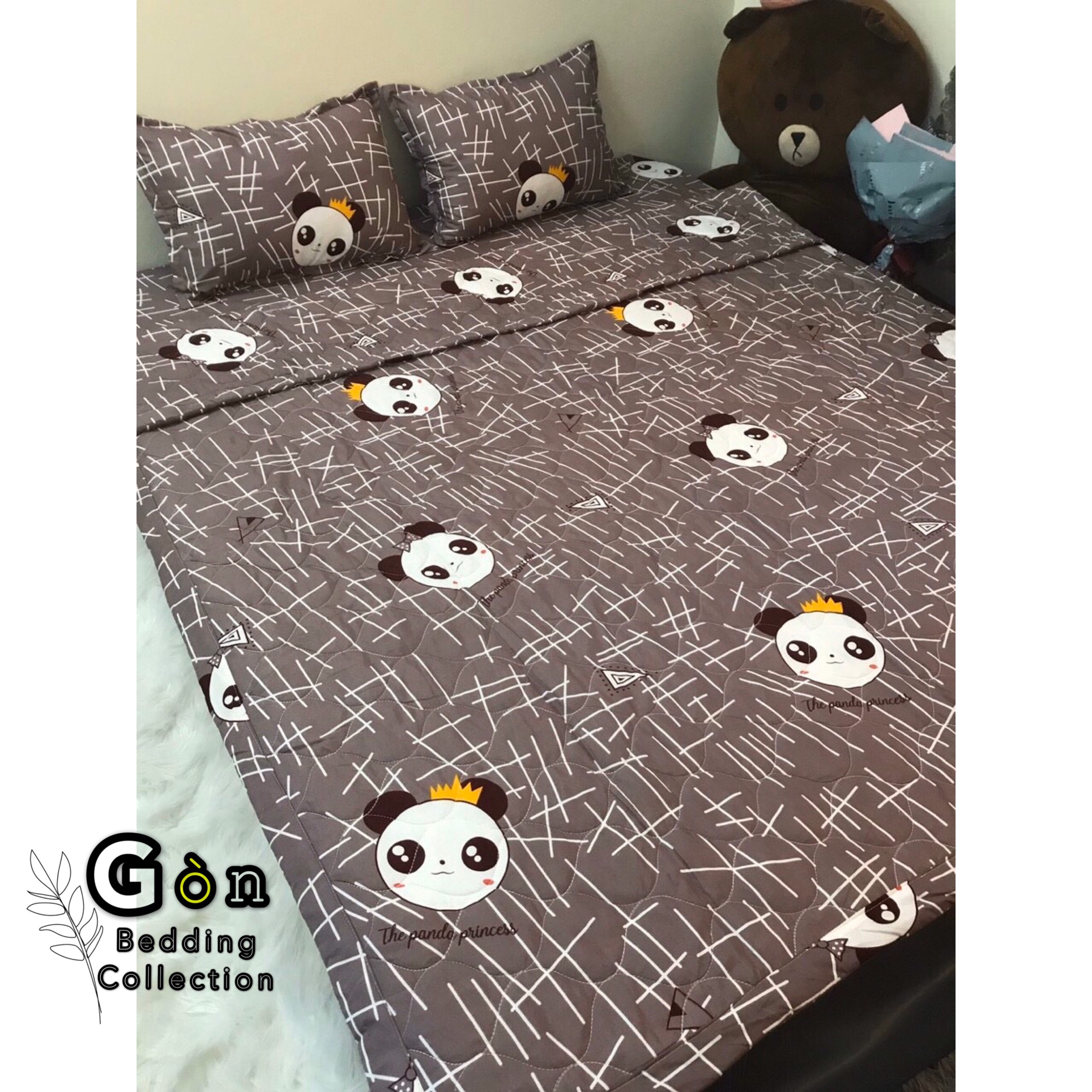 Bộ chăn ga gối cotton poly , gấu trúc , chất liệu thoáng mát , kích cỡ đa dạng , by. gòn