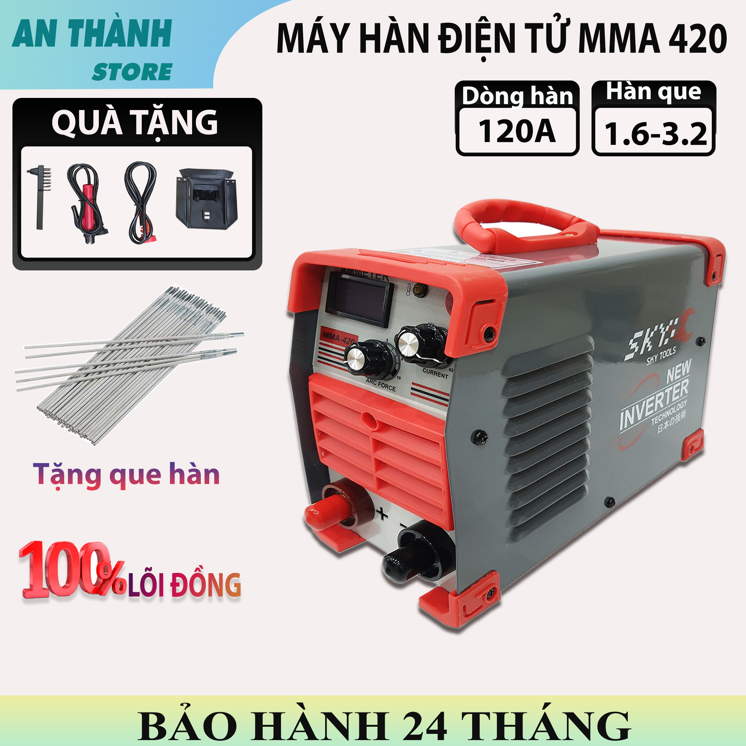 Máy hàn điện tử MMA420, HÀN QUE 1.6-3.2 máy hàn hồ quang, hàn inox, máy hàn que  lõi đồng. TẶNG 20 QUE HÀN
