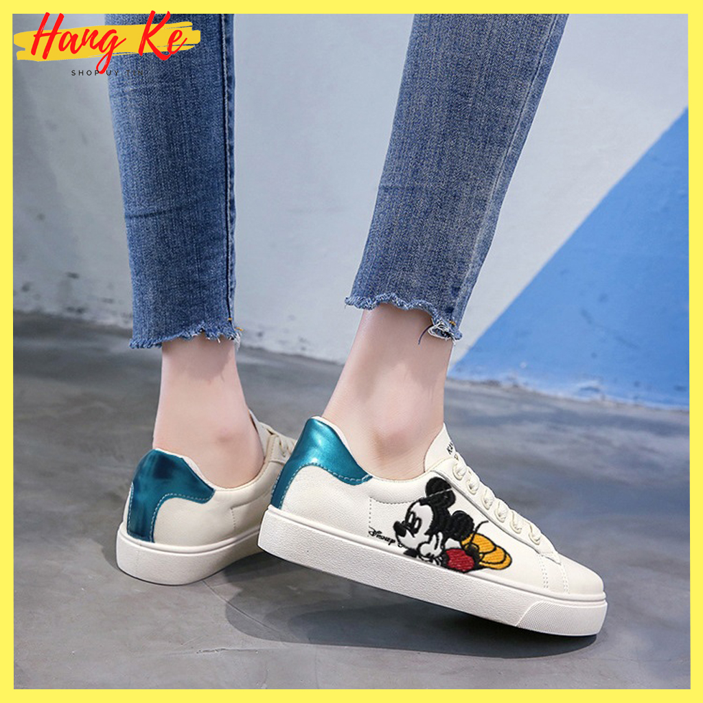Giày nữ thể thao thêu chuột MK cute - MKHK02, chất liệu da mềm thoáng khí, đế cao su êm cao 2,5 cm, phù hợp đi làm đi chơi đi học - Miumiu