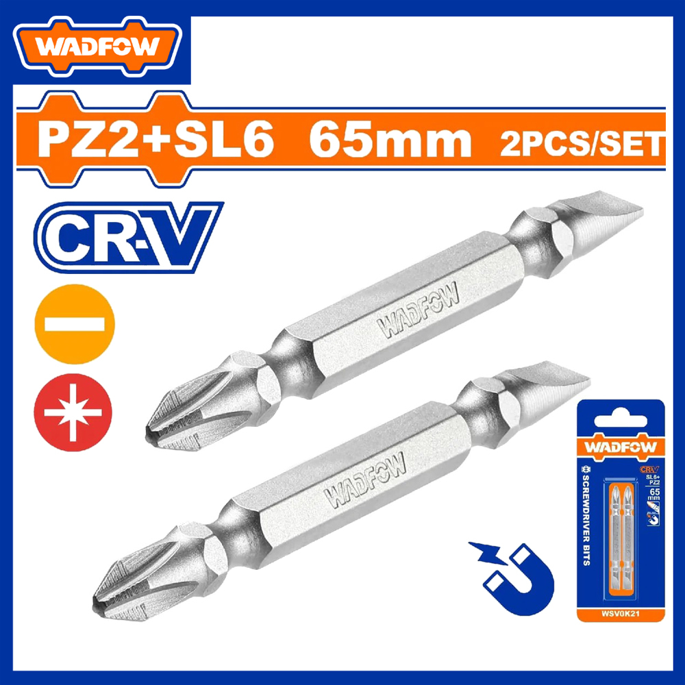 Bộ 2 mũi bắt vít 2 đầu ph2+ph2 65mm wsv0k12 / ph2+sl6 65mm wsv0k21 - thép cr-v