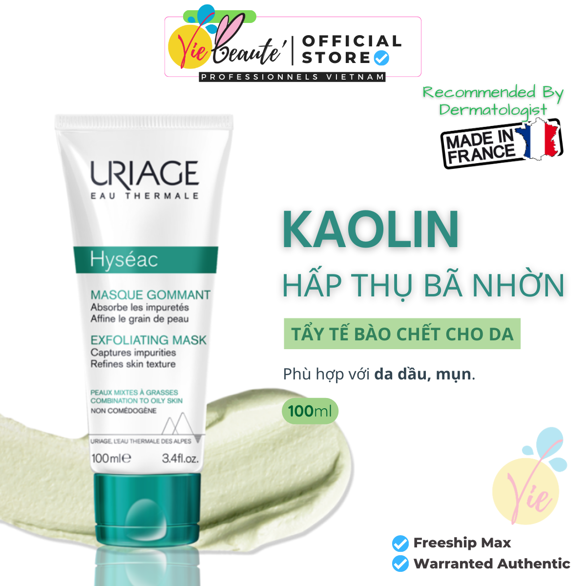 Mặt Nạ, Tẩy Tế Bào Chết URIAGE Hyséac Masque Gommant cho da dầu mụn 100ml