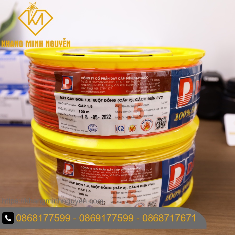 Dây điện daphaco đơn 1.5mm - 0,6/1kv - 50m, 100m - hàng chính hãng daphaco - lõi đồng nguyên chất 100%