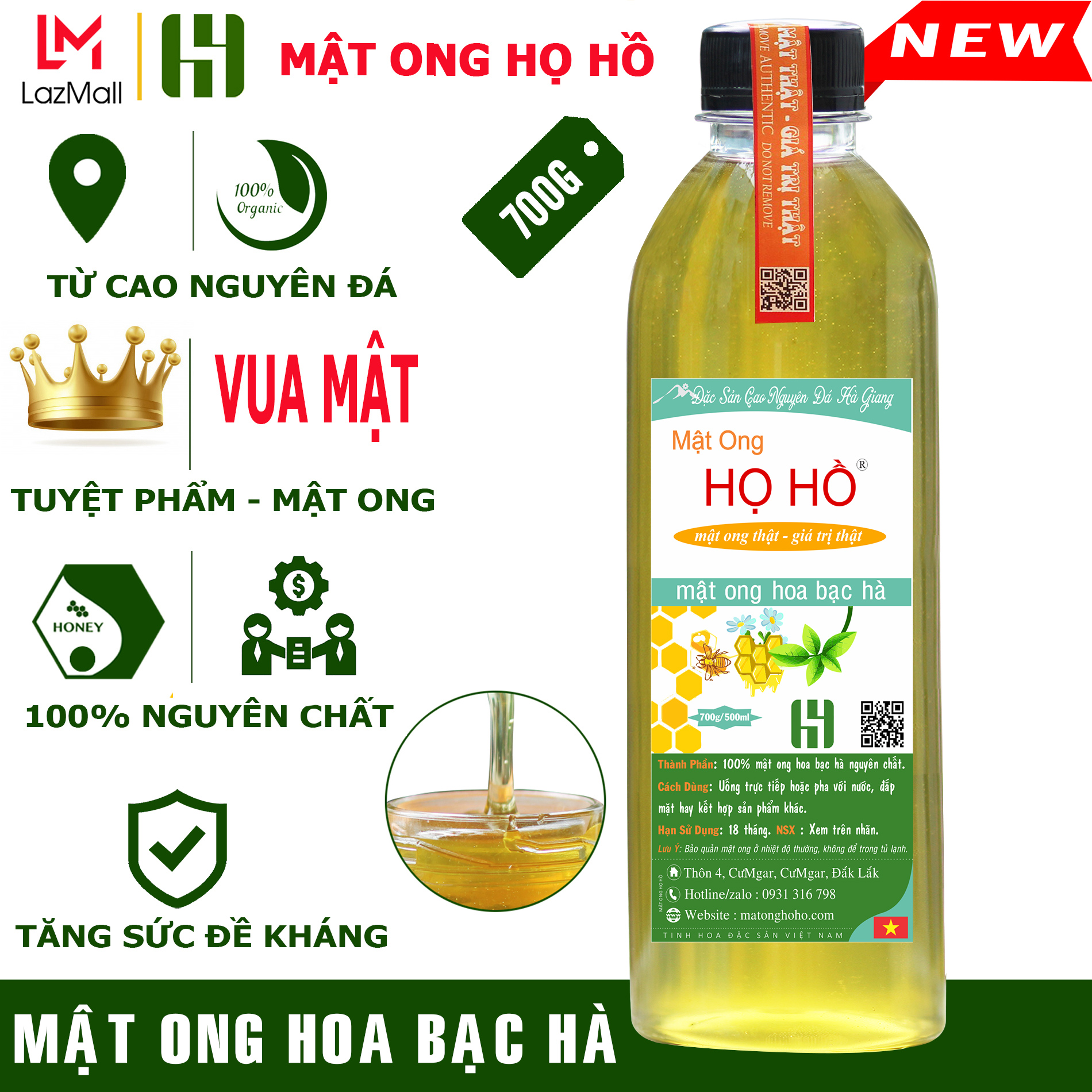Chai 500ml Mật Ong hoa bạc hà cao nguyên đá Hà Giang nặng 700g - Thương hiệu mật ong Họ Hồ nguyên chất đảm bảo thiên nhiên từ rừng bạc hà - Mật ong Họ Hồ Mật thật giá trị thật - mật ong bạc hà - mat ong new