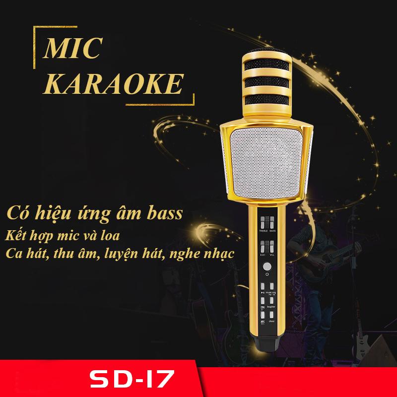 Micro Karaoke Kèm Loa Bluetooth Nhập Khau Cao Cấp, Micro Bluetooth 3 IN 1 SD17 - Hiệu Chỉnh Được Bass Treble Ấn Tượng, Mic Hát Karaoke Bluetooth Không Dây Kèm Loa Âm Vang Ấm Mic Hát Karaoke Cầm Tay Mini,  Sale Gía Sốc 50%