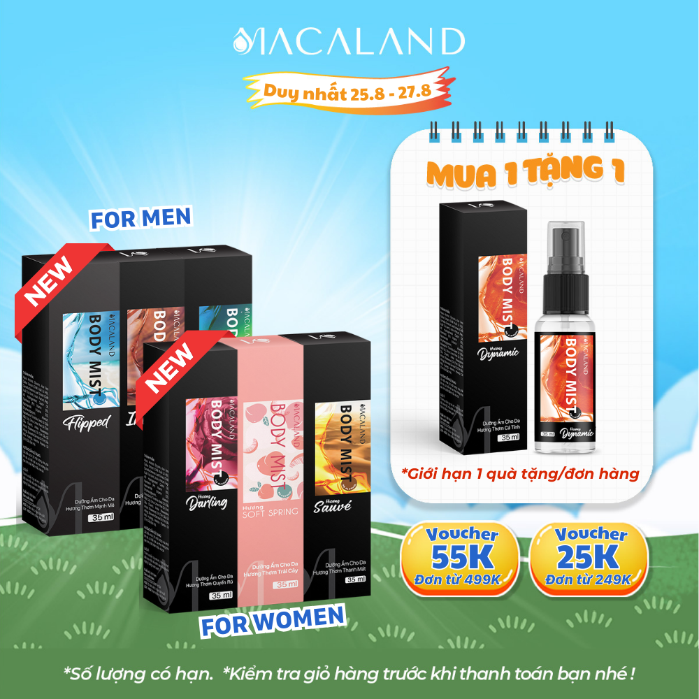 [COMBO 99K] Xịt thơm toàn thân Body Mist MACALAND 35ml/100ml hương nước hoa Pháp dưỡng ẩm da, lưu hương lâu