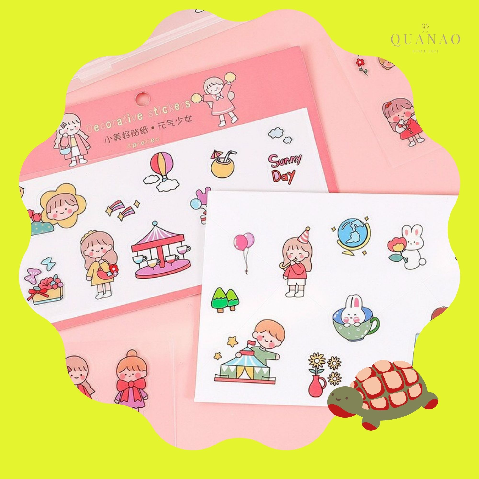 Sticker set 4 tấm bế sẵn cute xỉu